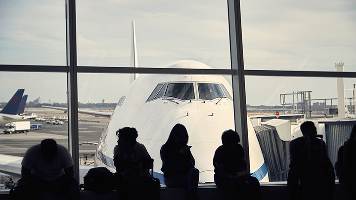 Passengers waiting to board their flight